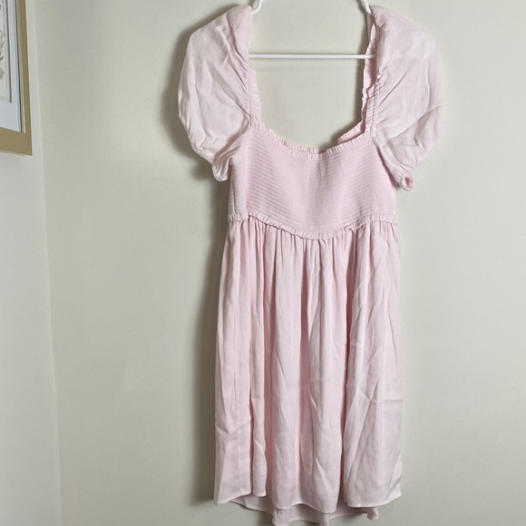 Aritzia Sunday Best Hadley Light Pink Smocked Babydoll Dress L - Picture 9 of 10